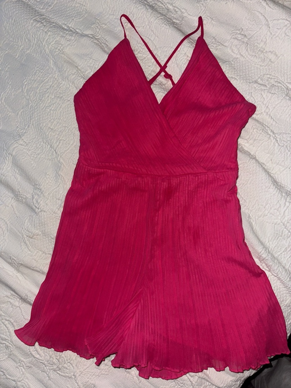 Women's Pink Pleated Surplice Romper